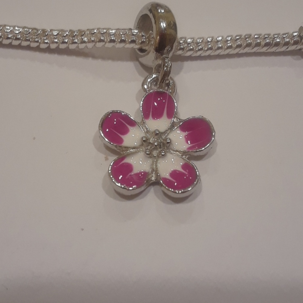 European Silver Plated CZ Flower Charm